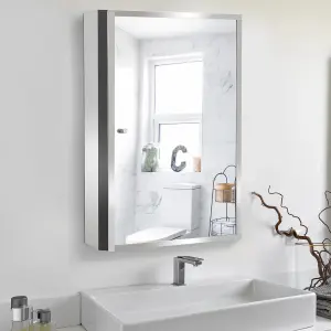 HOMCOM Mirror Cabinet Shelves Bathroom Storage Stainless Steel Wall Cabinet