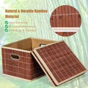 Costway 2 PCS Folding Bamboo Woven Square Storage Bin