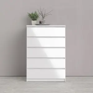 Esla High gloss white 5 Drawer Wide Chest of drawers (H)1110mm (W)770mm (D)500mm