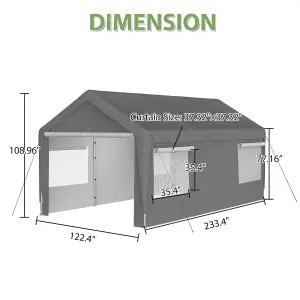 Birchtree Outdoor Steel PE Carport 10x20ft Shed Sidewalls & Windows Boat Truck