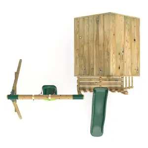 Rebo Orchard 4ft x 4ft Wooden Playhouse with Baby Swing, 900mm Deck and 6ft Slide - Pluto Green