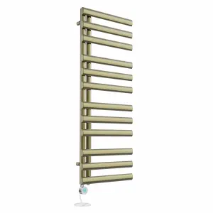 Right Radiators Prefilled Thermostatic Electric Heated Towel Rail Oval Column Ladder Warmer Rads - 1200x450mm Brushed Brass