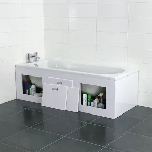 Nes Home 1700 x 500mm PVC Bath Panel With Removable Magnetic Door Gloss White