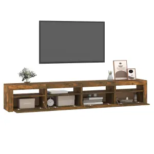 Berkfield TV Cabinet with LED Lights Smoked Oak 240x35x40 cm