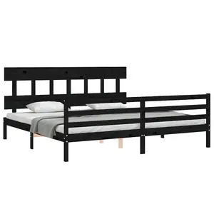 Berkfield Bed Frame with Headboard Black 200x200 cm Solid Wood