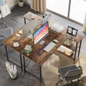 L-Shaped Desk (120 or 140cm x 90cm) Corner Desk with Adjustable Shelves by Aliff Rustic Brown / 74cm H x 140cm W x 90cm D