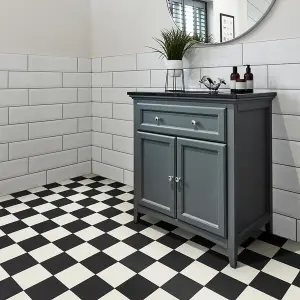 Black White Tile Effect Anti-Slip Vinyl Flooring for Home, Shops, Offices, 2.0mm Thick Vinyl Sheet-3m(9'9") X 2m(6'6")-6m²