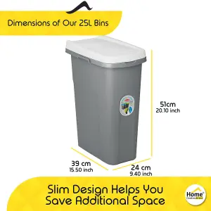 Home Centre Plastic Lift Top Lid Waste Bin Kitchen School 25 Litre White-Grey