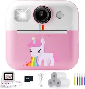 Kids Camera, Instant Print Camera For 3-12 Year Old Girls, Digital Selfie Camera For Kids, Children Camera Toys With 32GB Card 1080P, Christmas