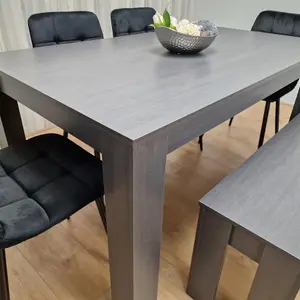 Dining Table and 4 Chairs With Bench Black Dark Grey 4 Velvet Chairs Wooden Bench Wood Dining Set Furniture