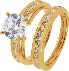 Revere 9Ct Gold Plated Cubic Zirconia Bridal Ring Set - I