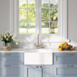 Fireclay Single Bowl Belfast Kitchen Sink with Overflow, No Tap Hole, 595mm