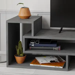 Decortie Tetra Modern TV Stand Open Shelves Retro Grey Multimedia Centre 43" TVs 136.5 cm Wide