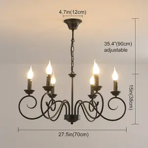 Garwarm 6 Lights Iron Hanging Vintage Height Adjustable Candle Chandelier