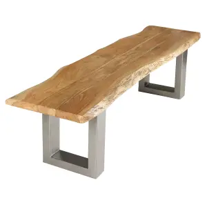 Hommoo Industrial Wood And Metal Medium Dining Bench