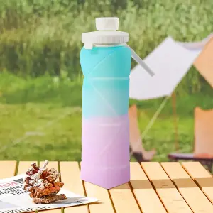 Blue and Purple Collapsible 600ml Silicone Water Bottle