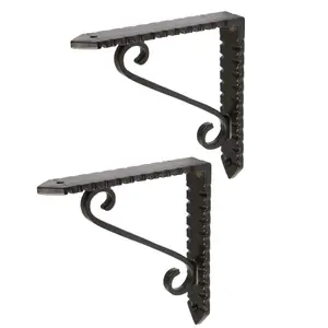 Hammer & Tongs Notched Scroll Iron Shelf Bracket - D105mm - Black - Pack of 2