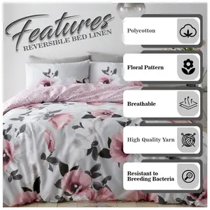 Pitzer Cotton Blend Floral Duvet Cover Set with Pillowcases Kingsize - 2 Standard Pillowcases