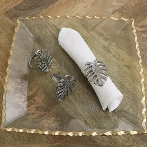 Melody Maison Set of 3 Silver Monstera Leaf Napkin Rings