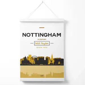 Nottingham Yellow and Black City Skyline Poster with Hanger / 33cm / White