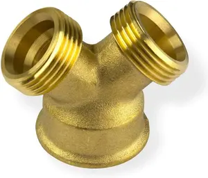 Brass Outside 3/4" Thread Tap Splitter to 2 x 3/4" Split for Hose