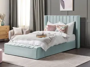 Velvet EU Double Size Bed with Storage Bench Mint Green NOYERS