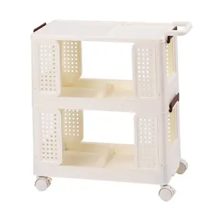 2 Tiers Foldable Kitchen Bathroom Storage Shelf Slim Trolley Cart