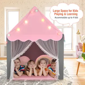 COSTWAY Kids Tent Playhouse w/ Star Lights & Mat Indoor Outdoor Play Tent Teepee