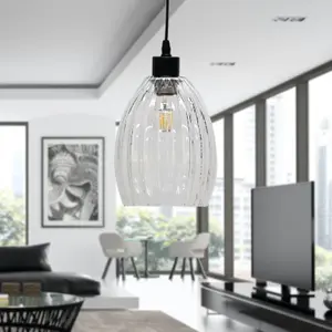 First Choice Lighting Birch Clear Fluted Glass Easy Fit Pendant Shade