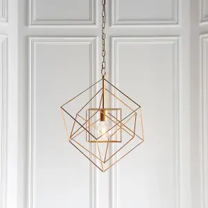 Medium Angular Ceiling Pendant Light - Antique Gold Leaf Finish Frame - Dimmable