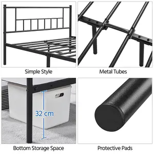 Yaheetech Black 4ft6 Double Basic Metal Bed Frame with Headboard and Footboard