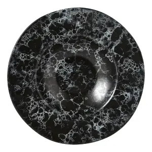 Interiors By Premier Elegant Faux Marble Black Pasta Bowl, Durable Marble Pasta Bowl For Kitchen, Grooved Design Pasta Bowl