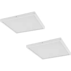 2 PACK Wall / Ceiling Light White 400mm Square Surface Mounted 25W LED 3000K