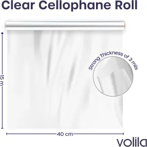 15m Clear Cellophane Roll for Hampers, Gift Wrapping, Christmas Baskets, Bouquets & Crafts - Transparent 40cm Wide Wrap