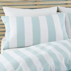 Catherine Lansfield Bedding Cove Stripe Reversible King Duvet Cover Set with Pillowcases Seafoam Blue