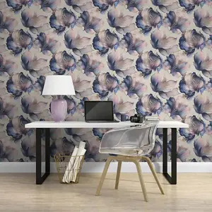 Muriva Elysian Floral Flowers Petal Pastel Metallic Multi Colour Wallpaper