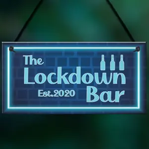 Lockdown Bar Blue Neon Effect Theme Home Bar Sign Quarantine Gift Gift