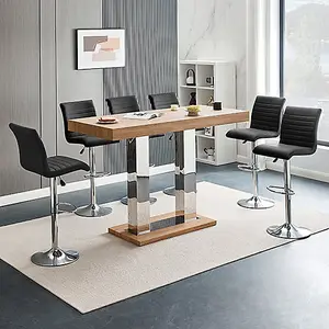 Caprice Large Oak Effect Bar Table With 6 Ripple Black Stools