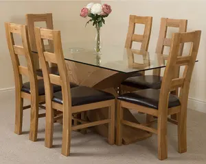 Valencia 160 cm x 90 cm Glass Dining Table and 6 Chairs Dining Set with Yale Chairs