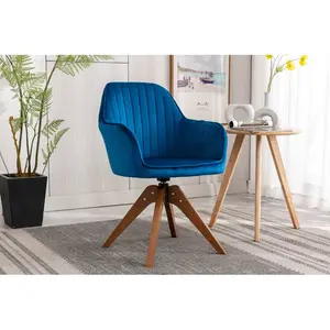 Upholstered Swivel Dining Chair Blue Velvet