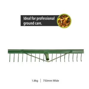 Pegdev - PDL - 18 Tooth Metal Landscape Rake with Grading Bar Head - Leaf, Lawn, Soil, Sand - 30 Inch Wide