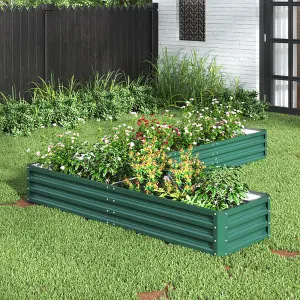 Dark Green L-Shaped Galvanized Steel Garden Flower Bed Metal Raised Planter Box Outdoor Raised Garden Bed Kit L 207 cm x W 277 cm