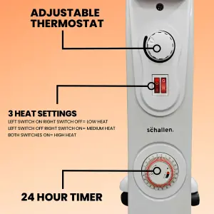 Schallen Portable Electric Slim Oil Filled Radiator Heater with Adjustable Temperature Thermostat 2500W  11 Fin