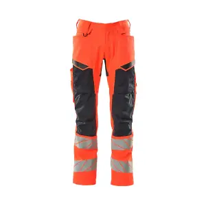 Mascot Accelerate Safe Trousers with Kneepad Pockets - Hi-Vis Red/Dark Navy   (28.5) (Leg Length - Regular)