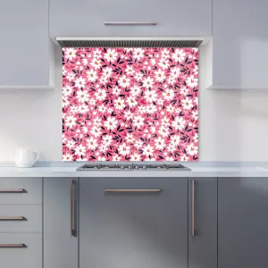 Small Cute White Flower Pattern Premium Glass Kitchen Splashback W600mm x H650mm