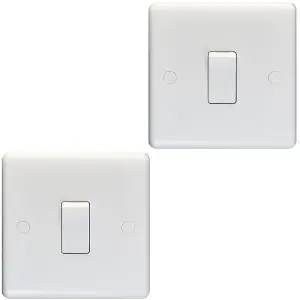 2 PACK 1 Gang Single 10A Light Switch 2 Way - WHITE PLASTIC Wall Plate Rocker