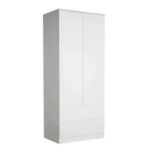 Home Source Lugano White 2 Door 2 Drawer Wardrobe High Gloss Door & Drawer Fronts