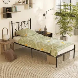 Costway Single Metal Bed Frame Heavy-duty Slatted Platform Bed with Headboard