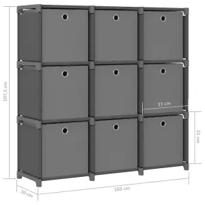 Berkfield 9-Cube Display Shelf with Boxes Grey 103x30x107.5 cm Fabric