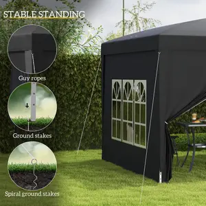 Outsunny 3mx3m Pop Up Gazebo Party Tent Canopy Marquee with Storage Bag Black